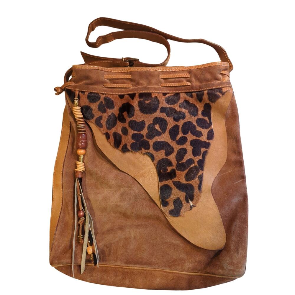 Cul-de-Sac Large Leather Hobo Bag Faux Giraffe Accents Tassels Made in Italy VTG